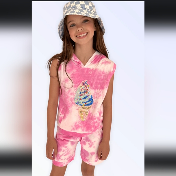 Lola + The Boys Other - Lola and the Boys Ice Cream Tie Dye Hoodie Short Set